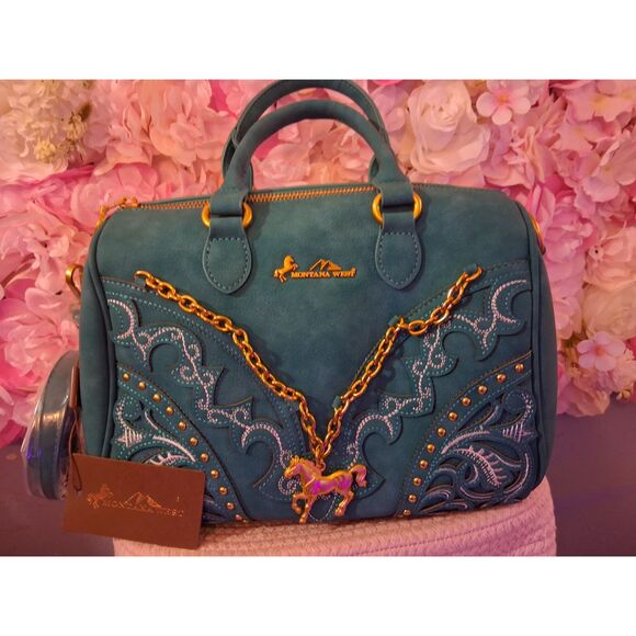 Montana West Handbags - NWT Montana West Turquoise Embroidered Satchel Bag